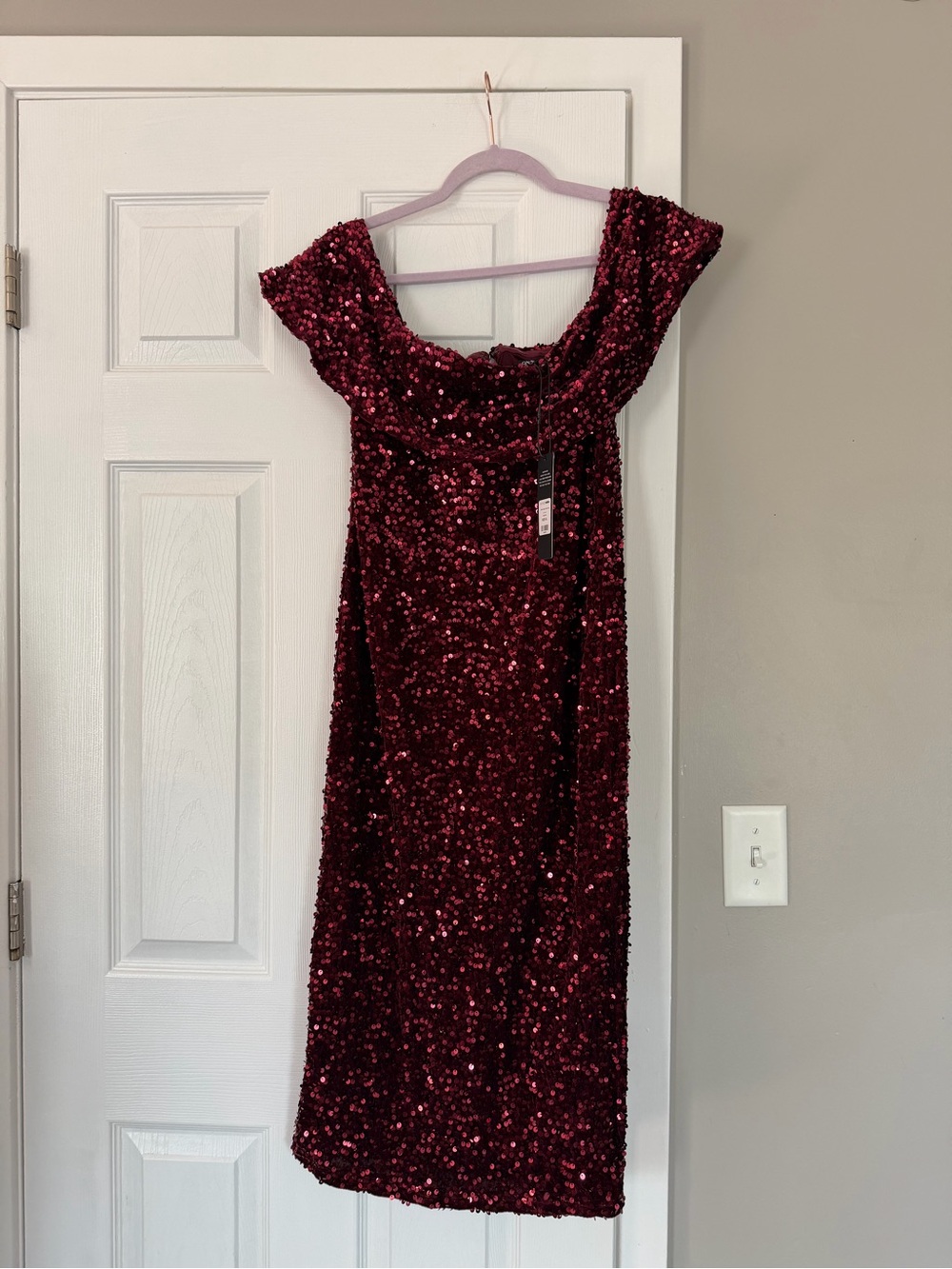Fashion Nova Burgundy Red Sequin Midi Dress NEW NWT Holiday Christmas Party